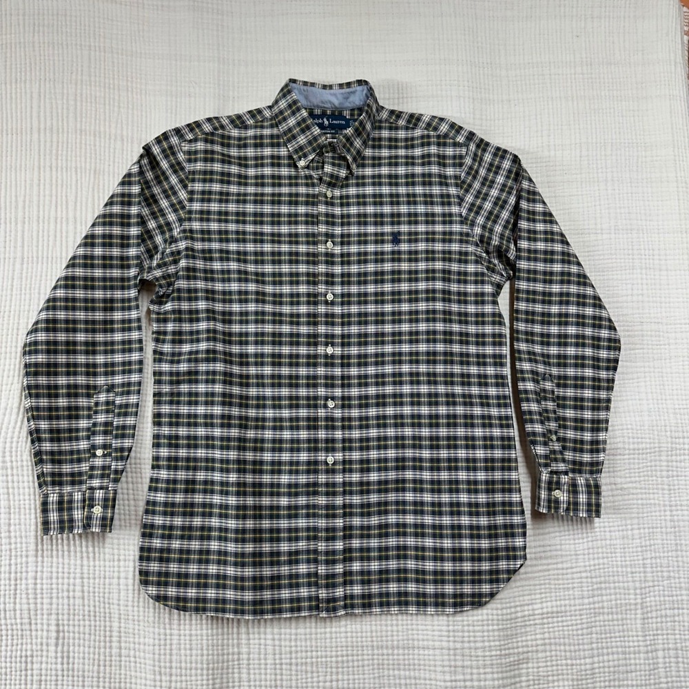 Polo Ralph Lauren Custom Fit Shirt L Green Plaid Pony Logo Long Sleeve Button - Picture 2 of 9